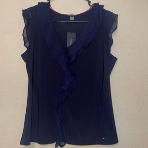 Tommy Hilfiger Elegant Navy Ruffle Top